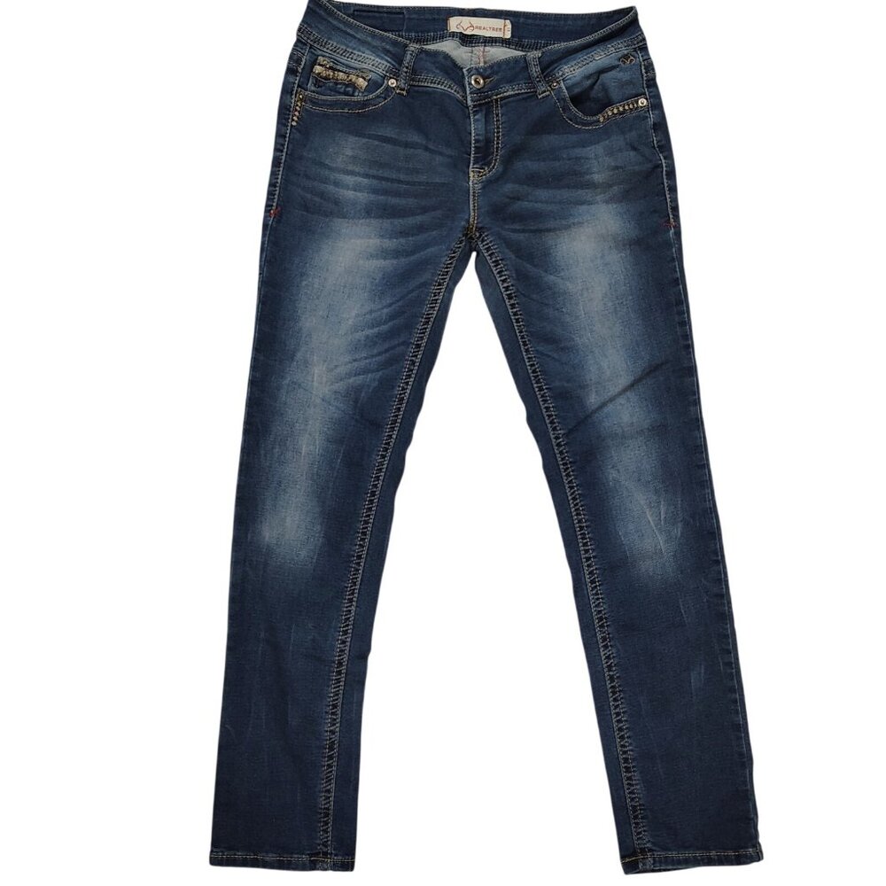 Real Tree Jeans Womens Size 31 Blue Mid Rise Stretch Slim Straight Cut Denim - Picture 2 of 16